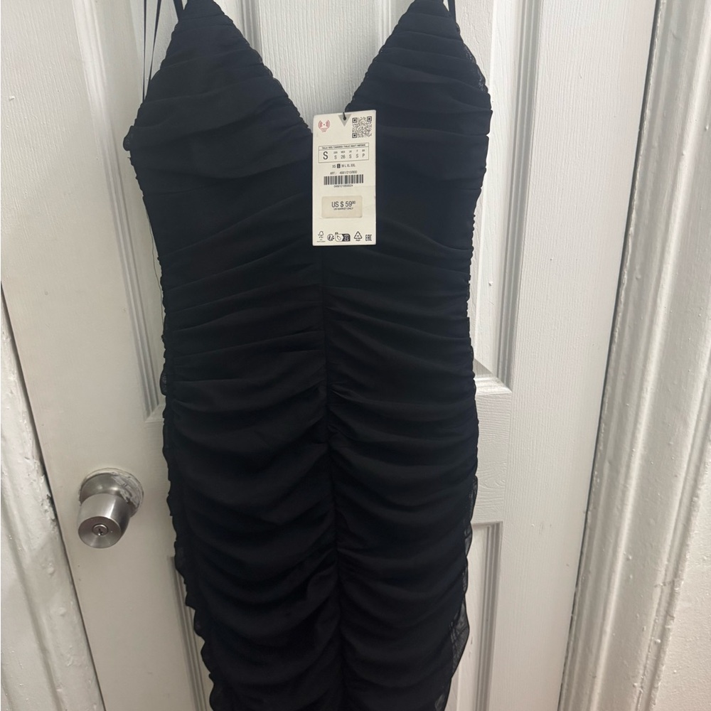 Zara Black Ruched Midi Dress